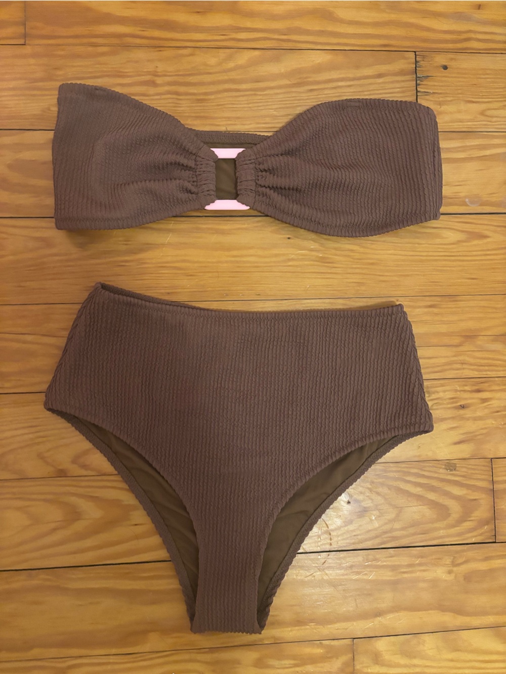 aerie Brown Ribbed Bandeau Bikini Set